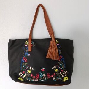 Salon Studio Tote Womens  Black XL Satchel Embroidered Inner Pockets‎ Zip Close